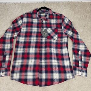 Alpine Design Mens Red plaid‎ Long Sleeve Flannel Button Up Sz Small New